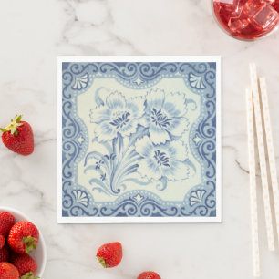 Guardanapo De Papel Amarelo Azul e Branco Vitoriano Majolica Antiquada