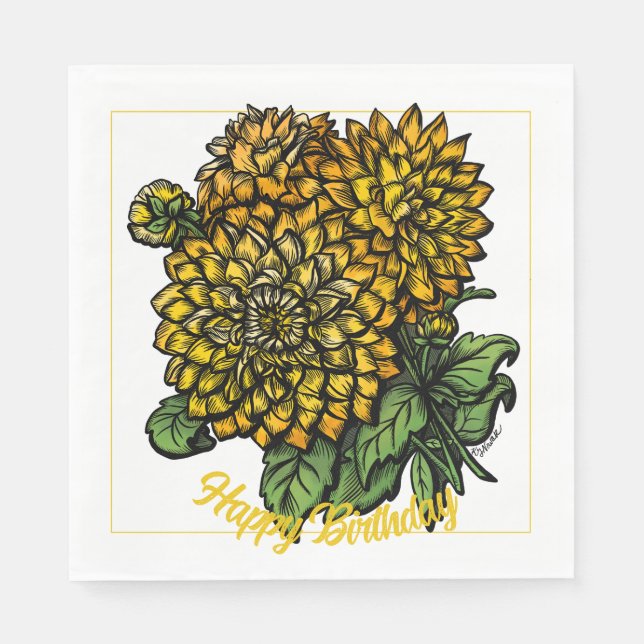 Guardanapo De Papel Amarelo Dahlias Floral (Frente)