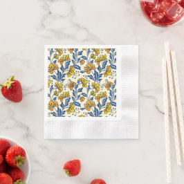 Guardanapo De Papel Amarelo Laranja Floral Folclórico Vintage Folha Az