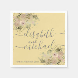 Guardanapo De Papel Amarelo suave floral boho trendy aquarela