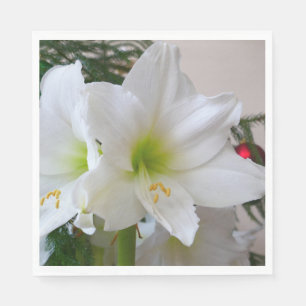 Guardanapo De Papel Amaryllis Branca e Árvore de Natal