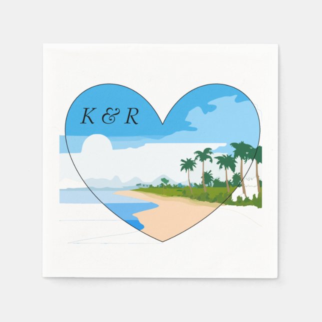 Guardanapo De Papel Ame a praia com coração e monogramas (Frente)