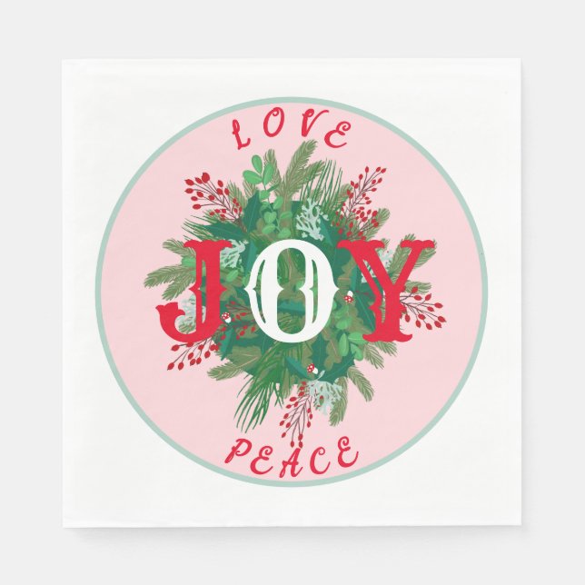 Guardanapo De Papel Ame Joy PEACE Holiday elegante Wreath verde (Frente)