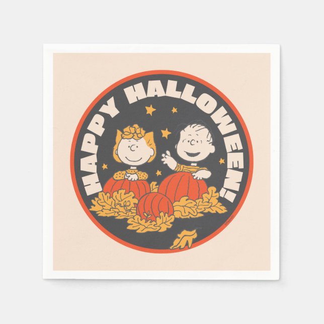 Guardanapo De Papel Amendoins | Feliz Halloween Sally & Linus (Frente)