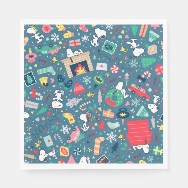 Guardanapo De Papel Amendoins | Padrão de Férias Snoopy (Frente)