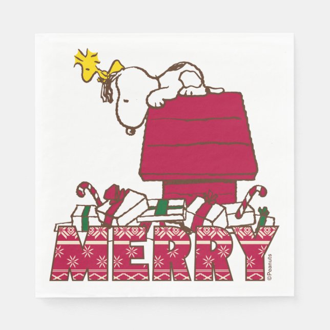 Guardanapo De Papel Amendoins | Snoopy & Woodstock Feliz Ugly Sweater (Frente)