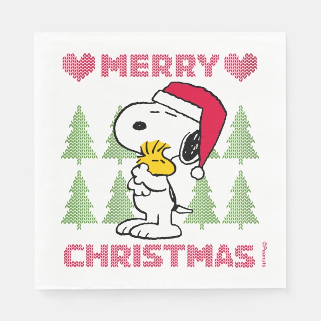 Guardanapo De Papel Amendoins | Snoopy & Woodstock Santa Claus Hug (Frente)