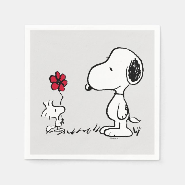 Guardanapo De Papel Amendoins | Snoopy & Woodstock Vermelho & Preto (Frente)