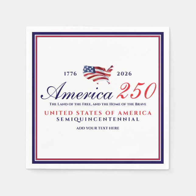 Guardanapo De Papel America 250 Land of Free Home Brave Blue Patriotic (Frente)