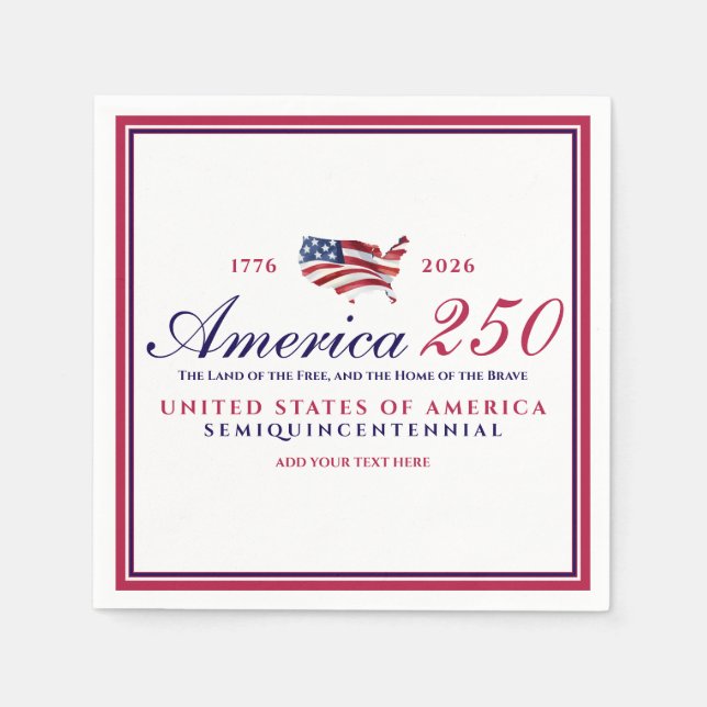 Guardanapo De Papel America 250 Land of Free Home Brave Red Patriotic (Frente)