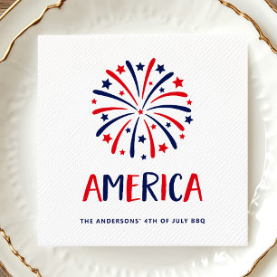 Guardanapo De Papel América Fogos de artifício vermelhos branco e az