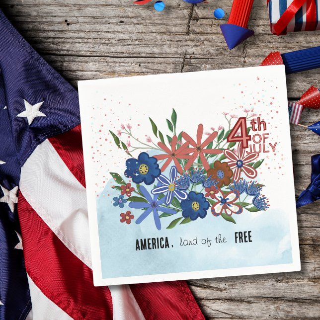 Guardanapo De Papel "América Terra dos Libertados" 4 de julho Floral (America Land of the Free_ 4th of July Floral Napkins)