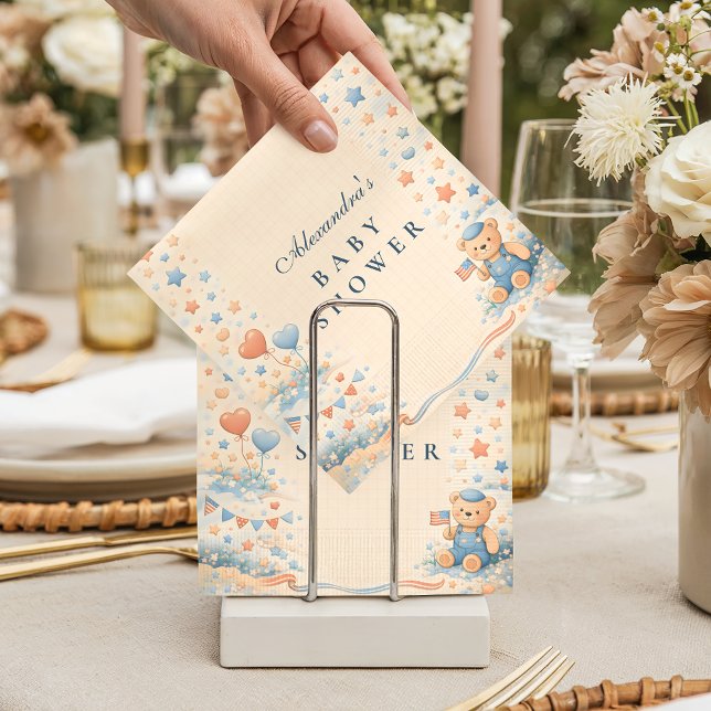 Guardanapo De Papel American Boy Red White Blue Baby Shower (Criador carregado)