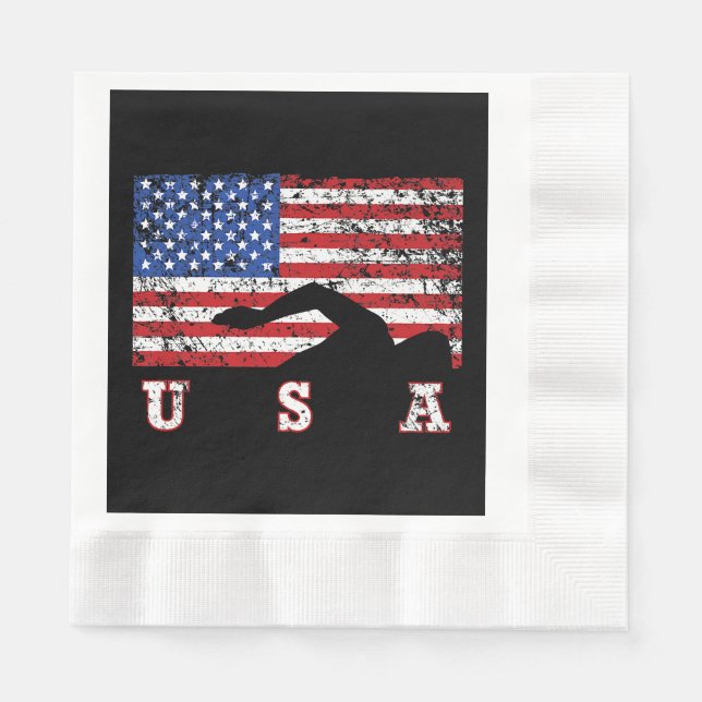 Guardanapo De Papel American Flag USA Gift Natação Team Premium (Frente)