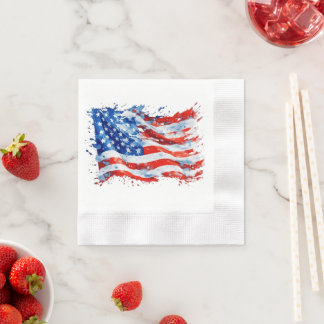 Guardanapo De Papel American Flag USA Watercolor 4 de julho