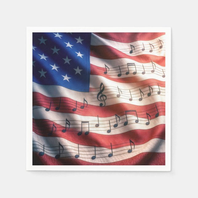Guardanapo De Papel American Flag With Musical Notes (Frente)