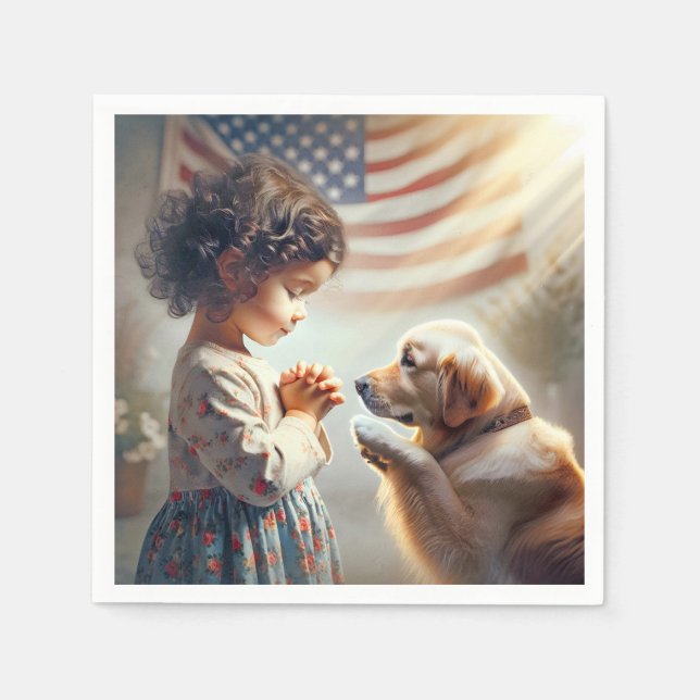 Guardanapo De Papel American Girl With Dog Praia (Frente)