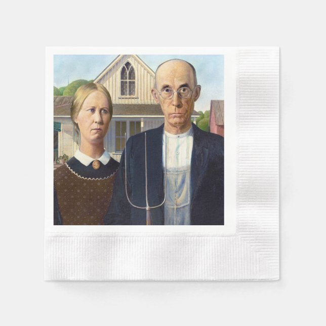 Guardanapo De Papel American Gothic Classic Painting Grant Wood (Frente)