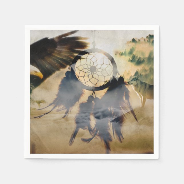 Guardanapo De Papel American Indian Dream Catcher, Wolf Eagle Napkins (Frente)