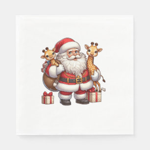 Guardanapo De Papel American Santa Claus segurando Girafa presente Nat