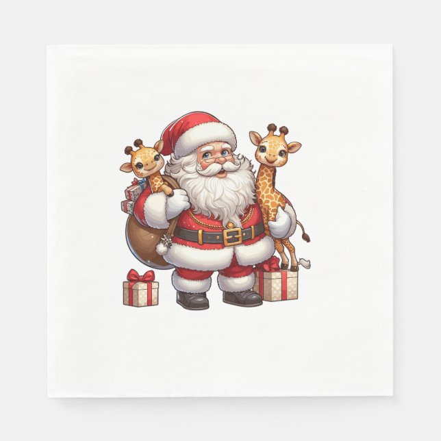 Guardanapo De Papel American Santa Claus segurando Girafa presente Nat (Frente)