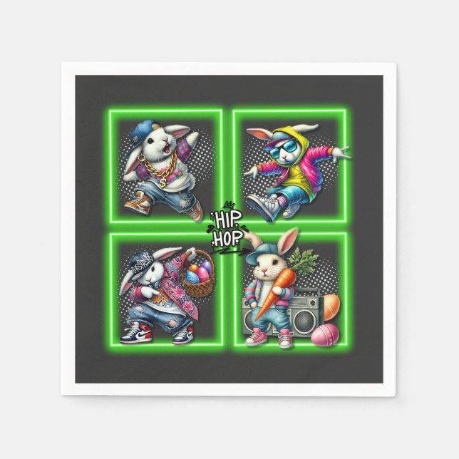 Guardanapo De Papel Amigos da Páscoa de Hip Hop, Camiseta Verde Neon (Frente)