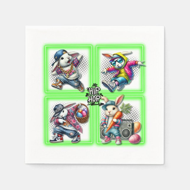 Guardanapo De Papel Amigos da Páscoa de Hip Hop, Neon Green | (Frente)