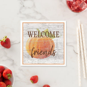 Guardanapo De Papel Amigos De Boas-Vindas Pumpkin Em Placas De Madeira