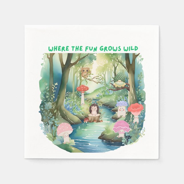 Guardanapo De Papel Amigos do Cogumelo Bonito com Amigos da Floresta (Frente)