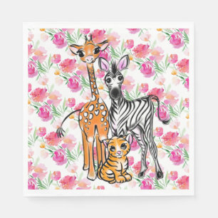 Guardanapo De Papel Amigos Safari, girafa, zebra, tigre