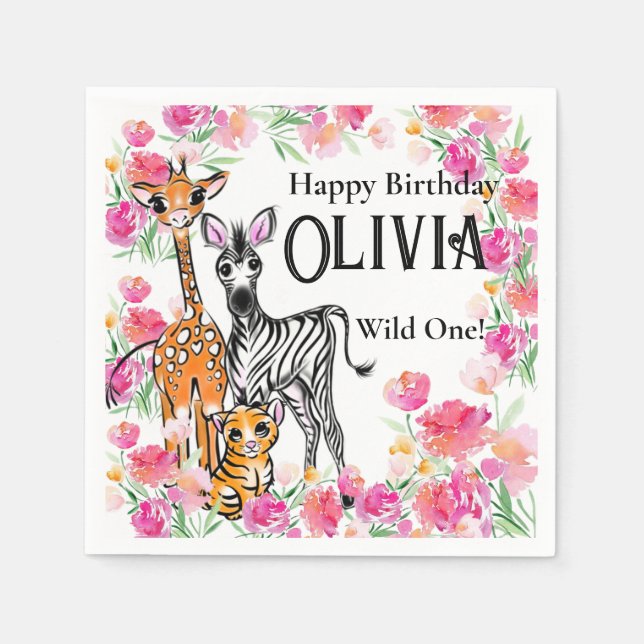 Guardanapo De Papel Amigos Safari, girafa, zebra, tigre (Frente)