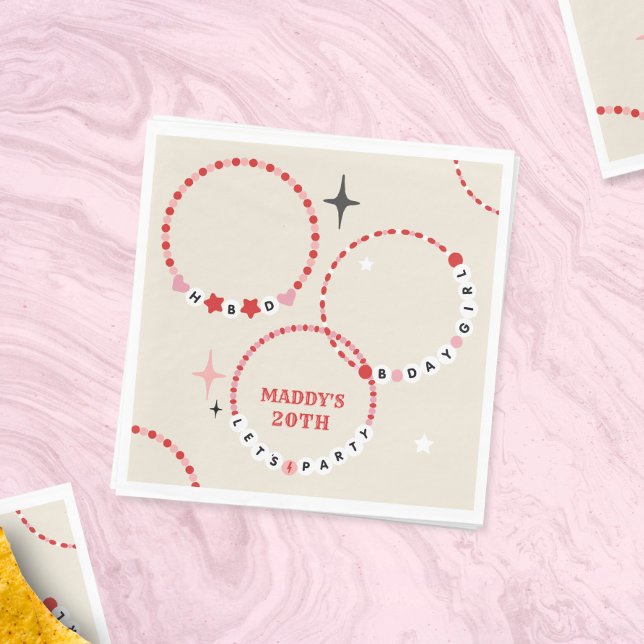 Guardanapo De Papel Amizade Braceletes Vermelho e Rosa Aniversário (Criador carregado)