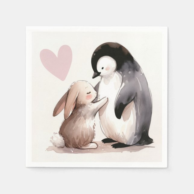 Guardanapo De Papel Amizade Bunny e Penguin (Frente)