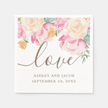 Amor. Aquarela rosa e floral de pêssego para casam
