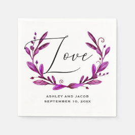 Guardanapo De Papel Amor. Aquarela roxa floral script casamento