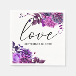 Guardanapo De Papel Amor. Aquarela roxa floral script casamento 