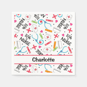 Guardanapo De Papel Amor branco um partido personalizado da enfermeira