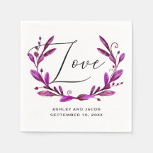 Amor. Casamento de guião floral roxo de Aquarela