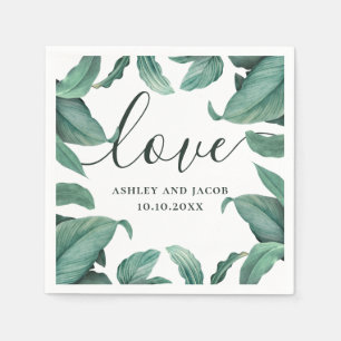 Guardanapo De Papel Amor. Casamento de guião verde tropical aquarela