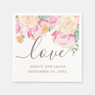 Guardanapo De Papel Amor. Casamento floral com cor de água rosa e pê