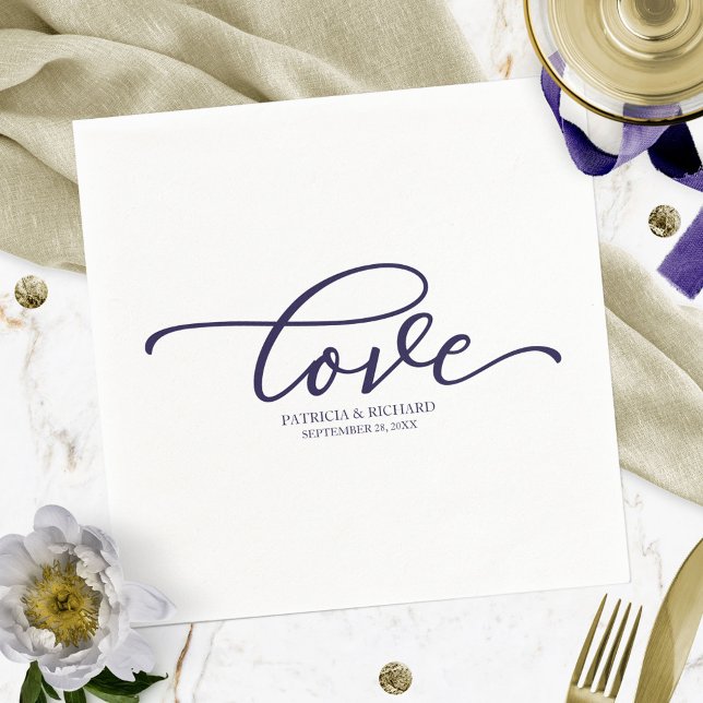 Guardanapo De Papel Amor - Chic Azul Marinho Script Casamento Minimali (Criador carregado)