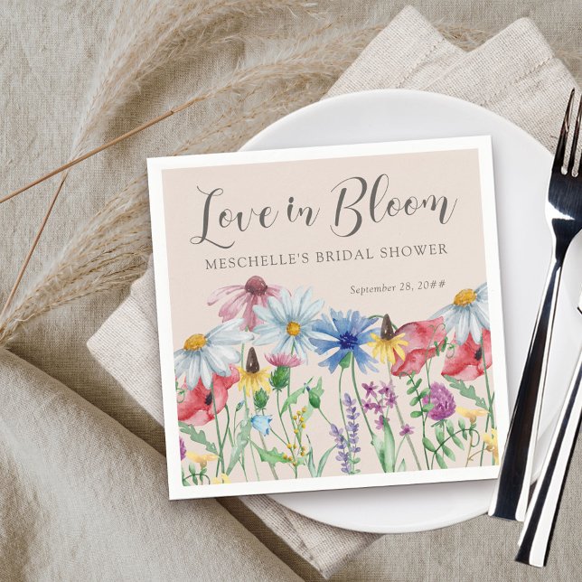 Guardanapo De Papel Amor com Chá de panela de Flor Selvagem Bloqueado (Love in Bloom bridal shower napkin from my Wildflower Charm collection)