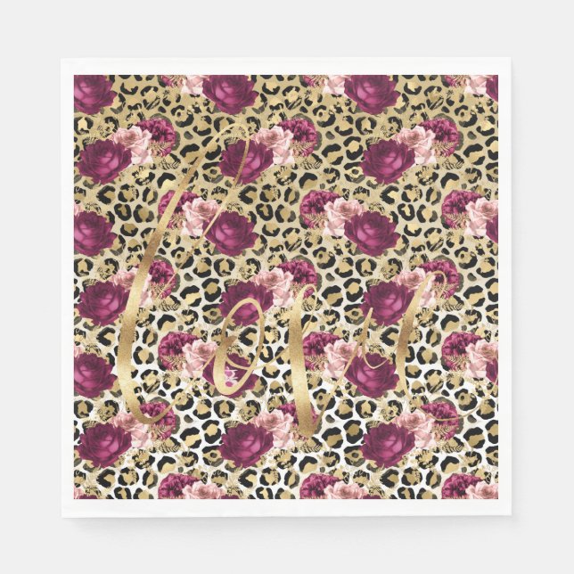 Guardanapo De Papel Amor com Leopardo Floral Rosa Dourada e Rosa (Frente)