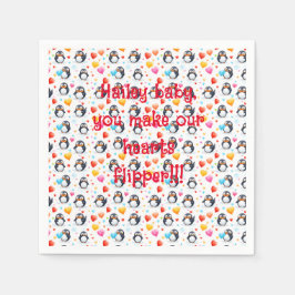Guardanapo De Papel Amor com Pinguim Bonito e Colorido