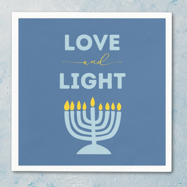 Guardanapo De Papel "Amor e Luz" Judeu Menorah Blue Hanukkah (Criador carregado)