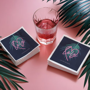 Guardanapo De Papel Amor Elétrico Coração Rosa Neon e Folha de Palm