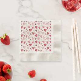 Guardanapo De Papel Amor em Aquarela - Padrão Caprichoso de Corações