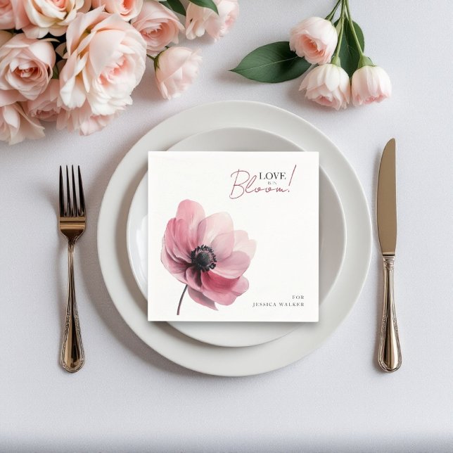Guardanapo De Papel amor em Papel chá de panela Mínimo Napkin (minimal personalized pink flower love is in bloom bridal shower napkin)