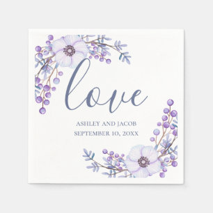 Guardanapo De Papel Amor. Flores roxas. Casamento com script floral Li
