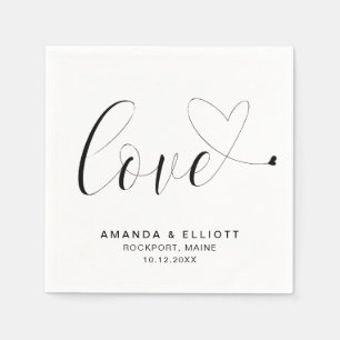 Guardanapo De Papel Amor Fofo Coração Tipografia Preto e Branco Casame